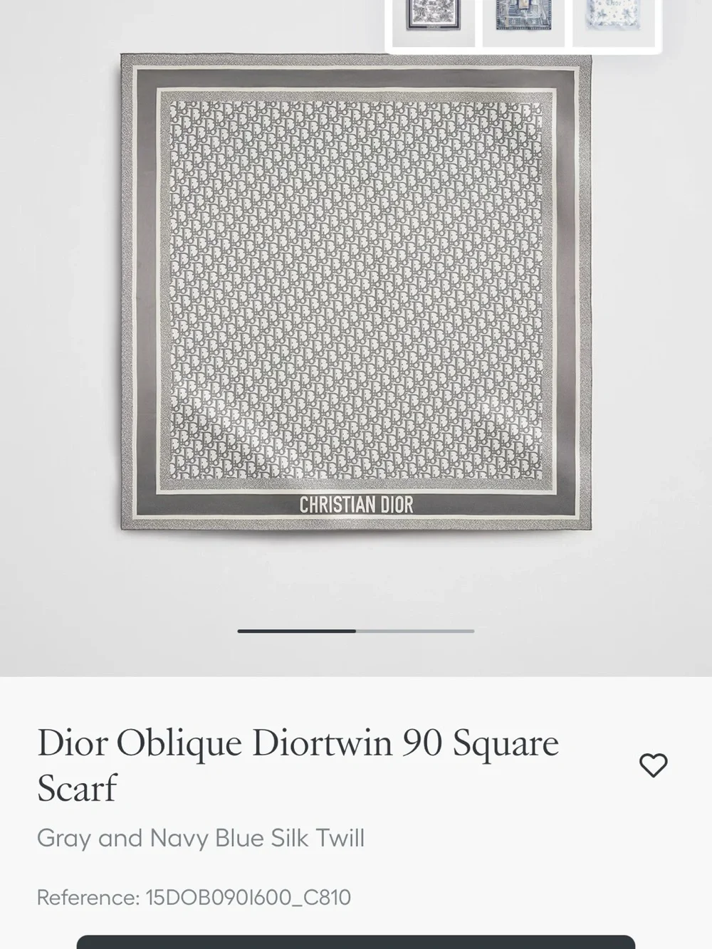 Christian Dior Grey Oblique Silk Scarf Diortwin 90 square